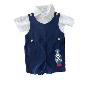 Vintage Boys Size 24m Christmas Shortall Jon Jon Blue Velvet Nutcracker